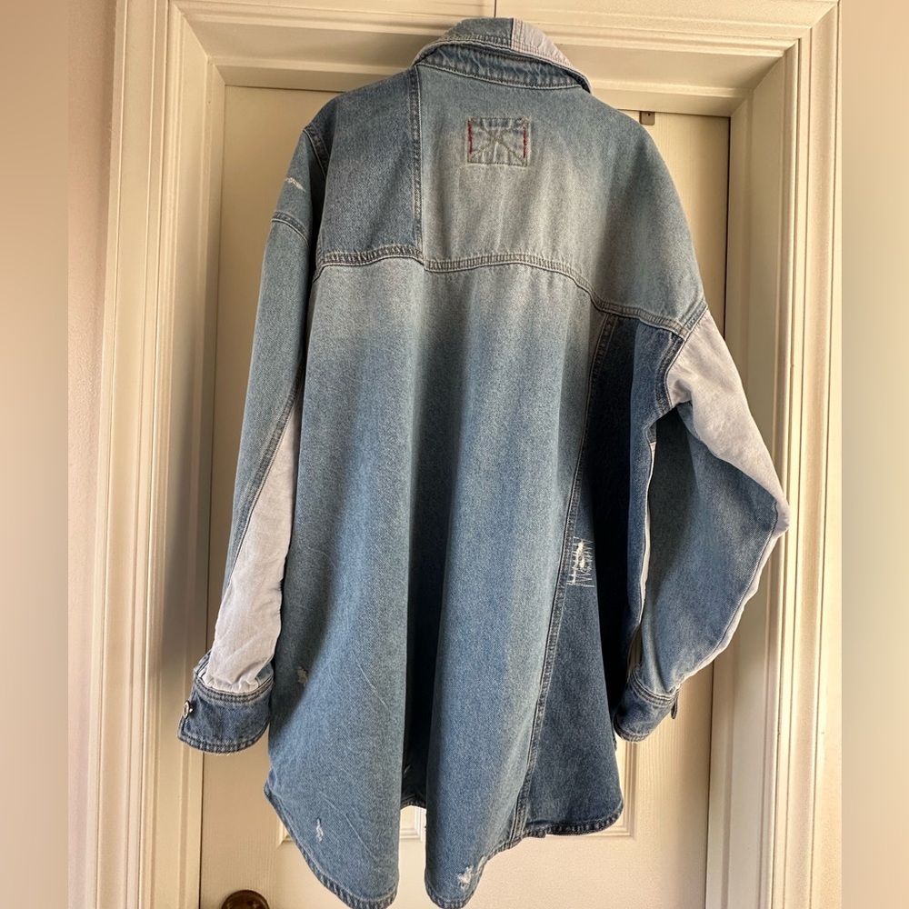 Free People Patchwork Light Blue Denim Jacket - Picture 3 of 9